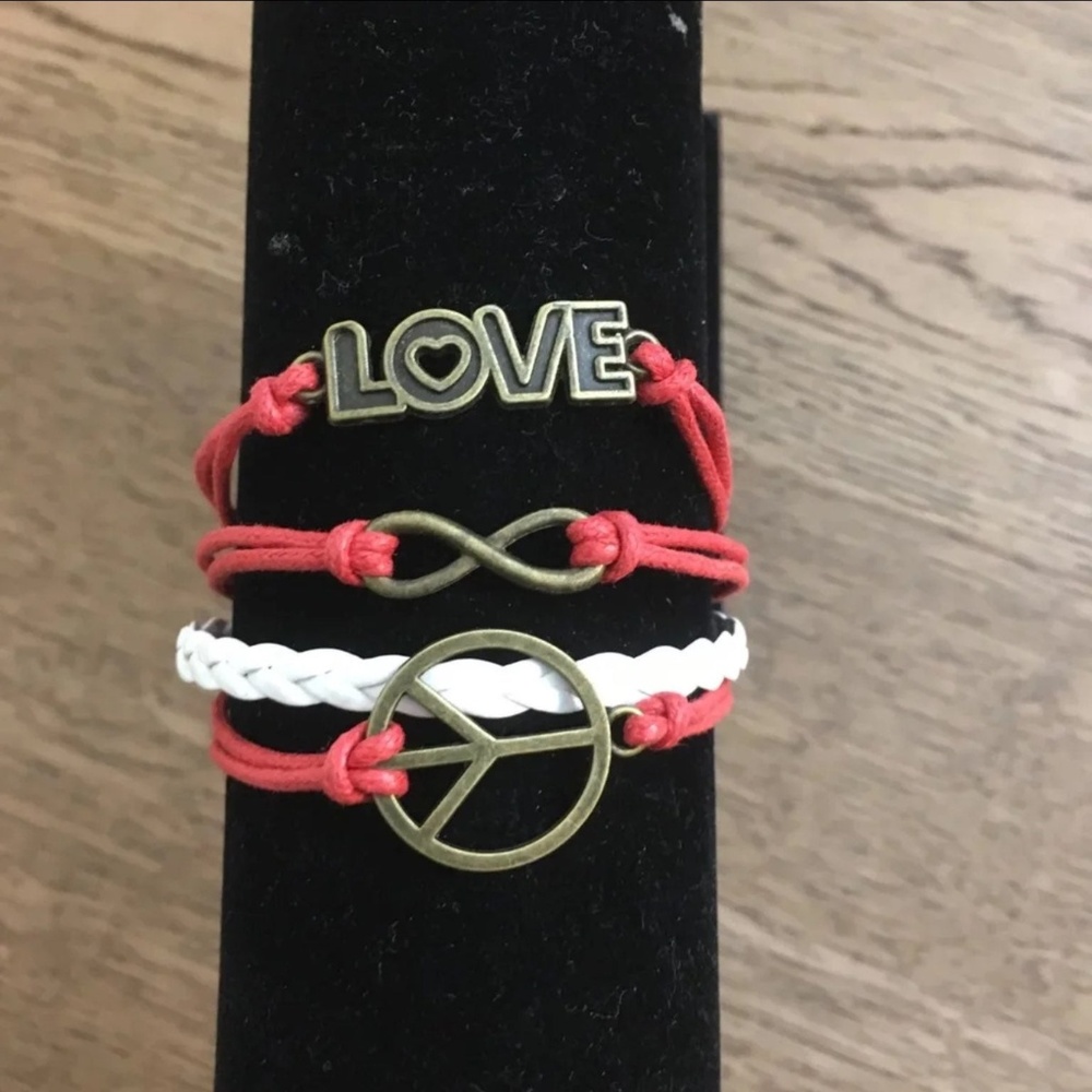 3/$15 ** Love Peace Infinity Red Bracelet NWOT